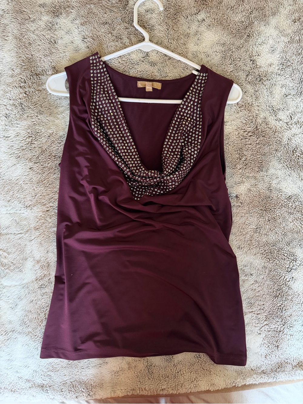 Sleeveless Embellished Cowl Neck Women's Top - Burgundy